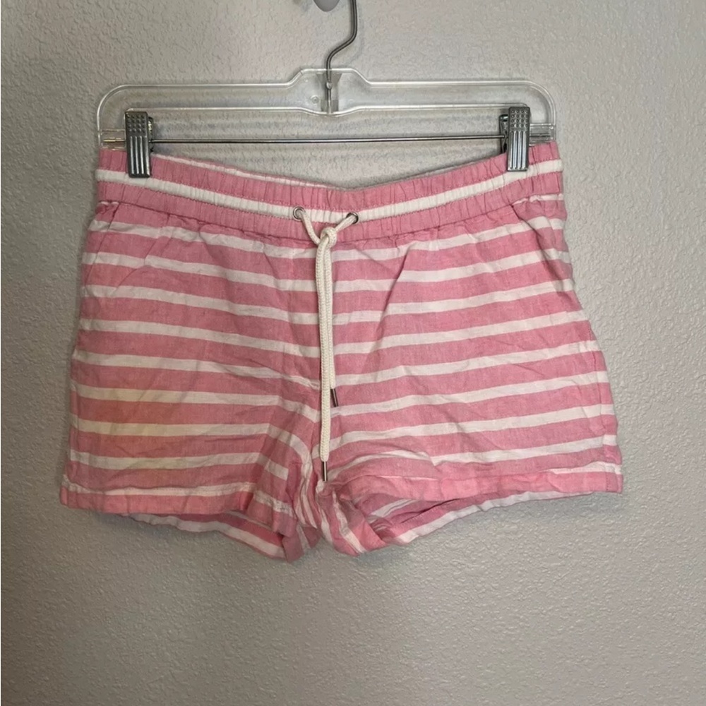 JCrew Factory Linen Blend Shorts Size 0 Pink Stripe Drawstring *Flaw